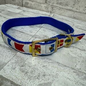 Upcountry dog collar flags design blue‎ white gold tone hardware XL